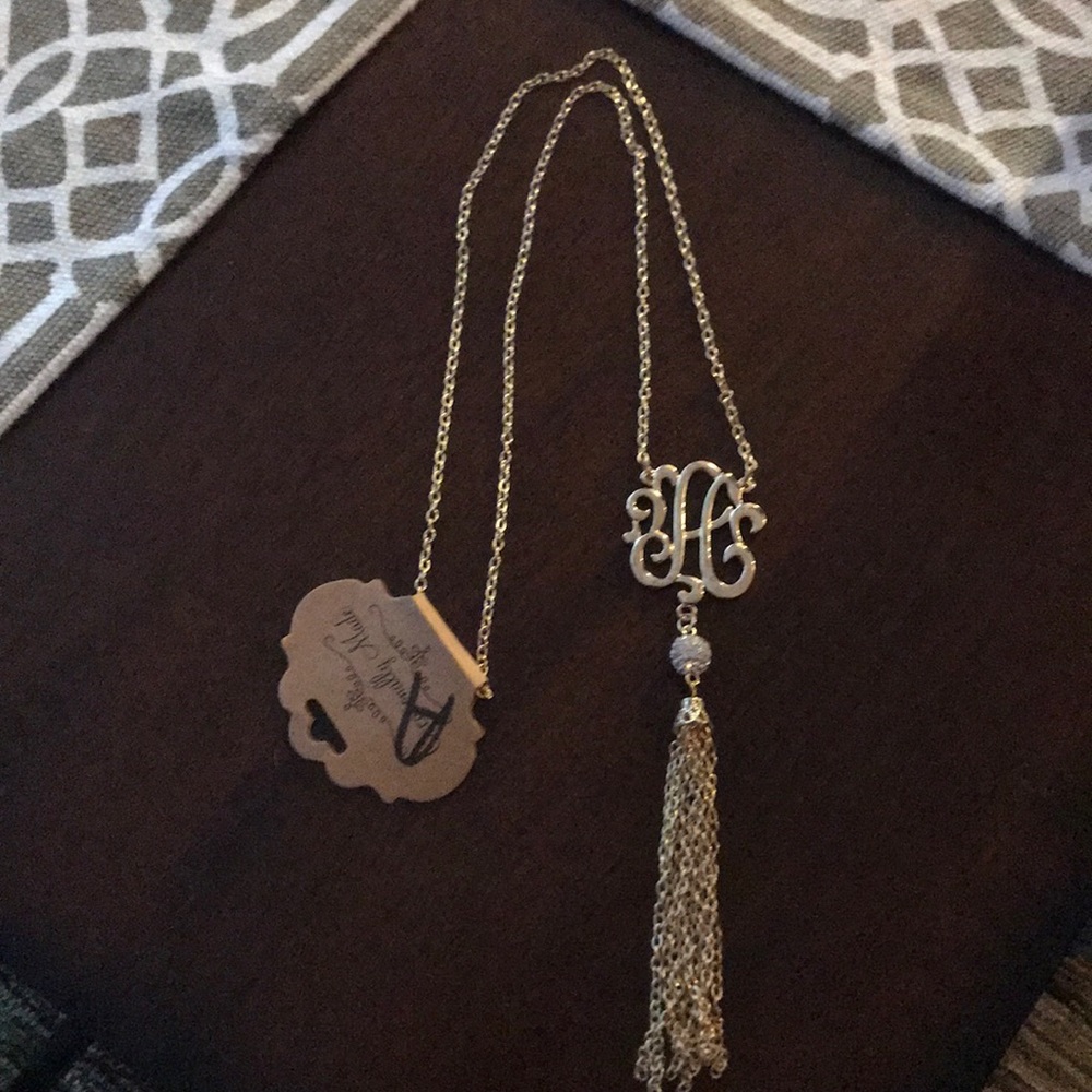 Gold initial tassel necklace